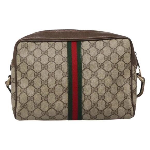 GUCCI GG Supreme Web Sherry Line Shoulder Bag PVC Beige Gold Red Auth gh559 - Picture 3 of 14